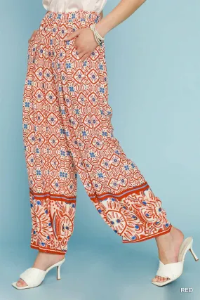 Abstract Border Print Pants