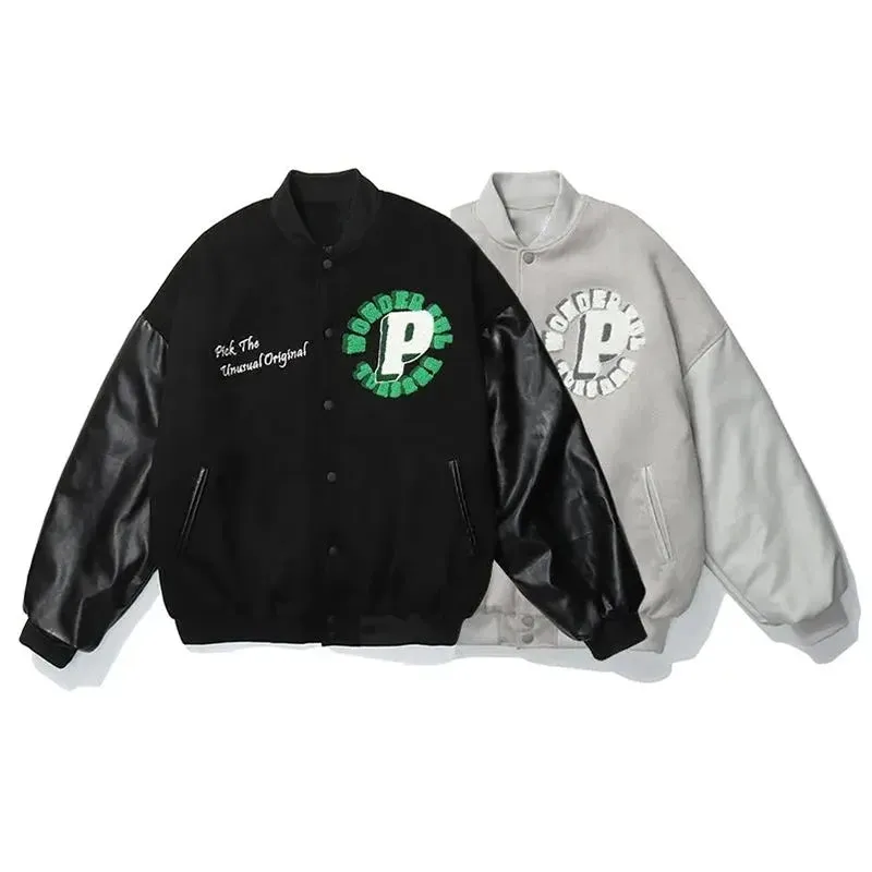 Aidase Vintage Varsity Jackets For Men Punk Gothic Coats Embroidery Hip Hop Harajuku Baseball Jacket Loose Flocking Leather Coats