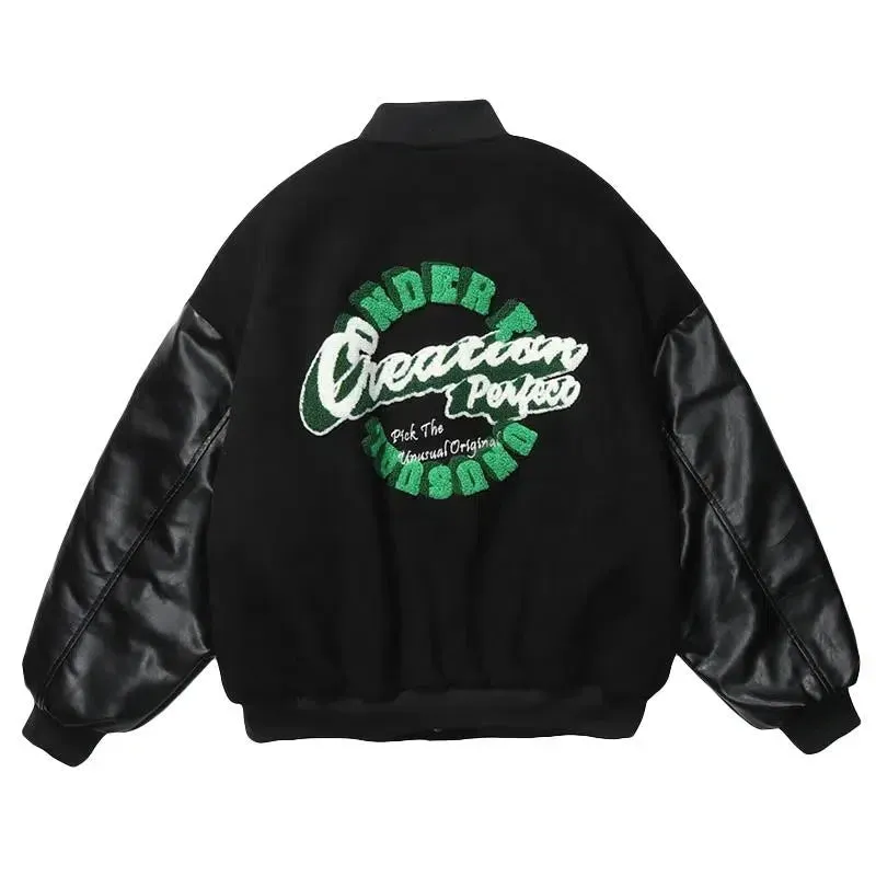 Aidase Vintage Varsity Jackets For Men Punk Gothic Coats Embroidery Hip Hop Harajuku Baseball Jacket Loose Flocking Leather Coats