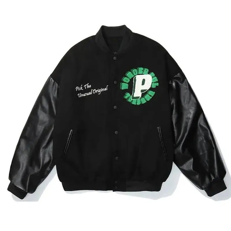 Aidase Vintage Varsity Jackets For Men Punk Gothic Coats Embroidery Hip Hop Harajuku Baseball Jacket Loose Flocking Leather Coats