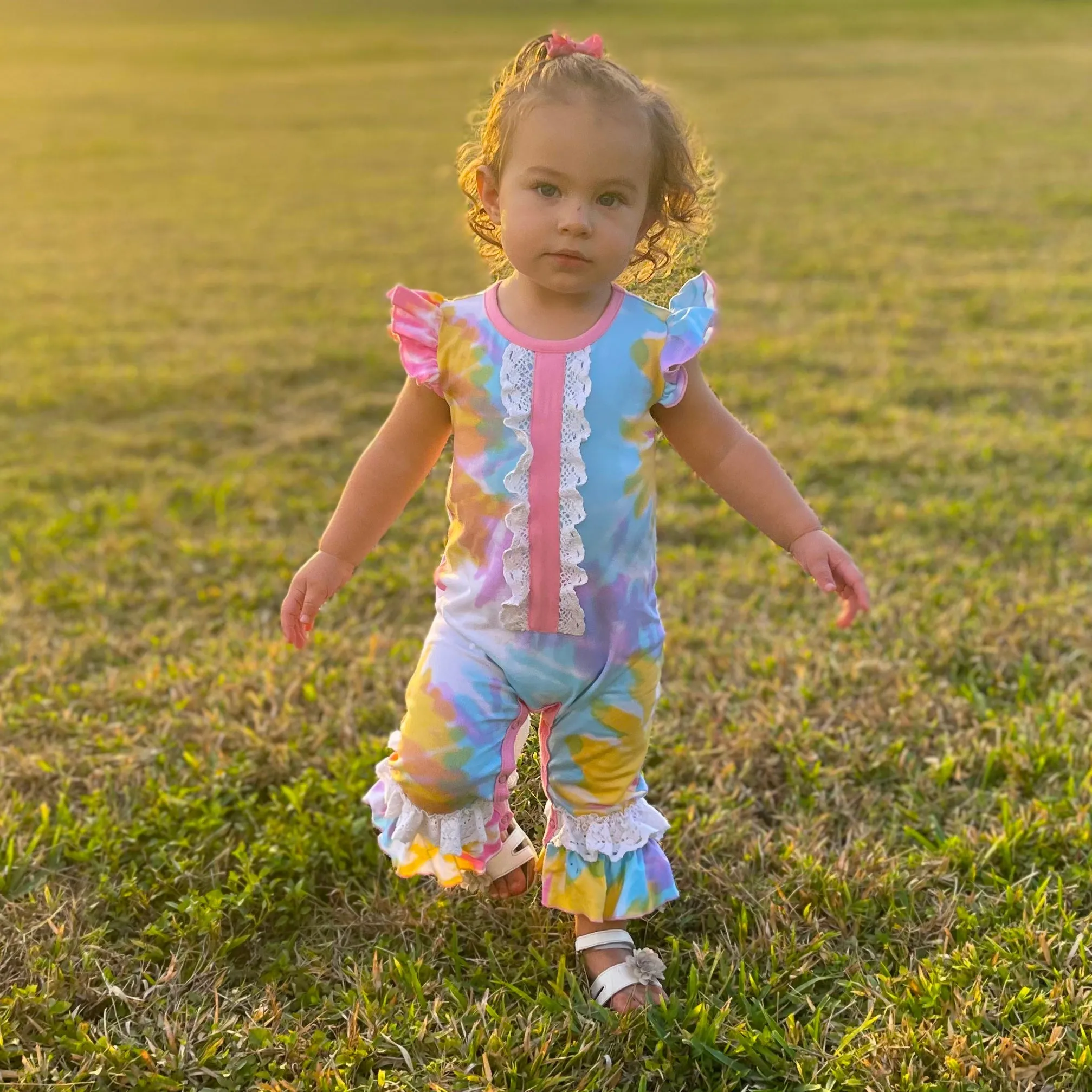 AnnLoren Boutique Pastel Tie Dye Baby Girls Romper Onesie Toddler Jumpsuit