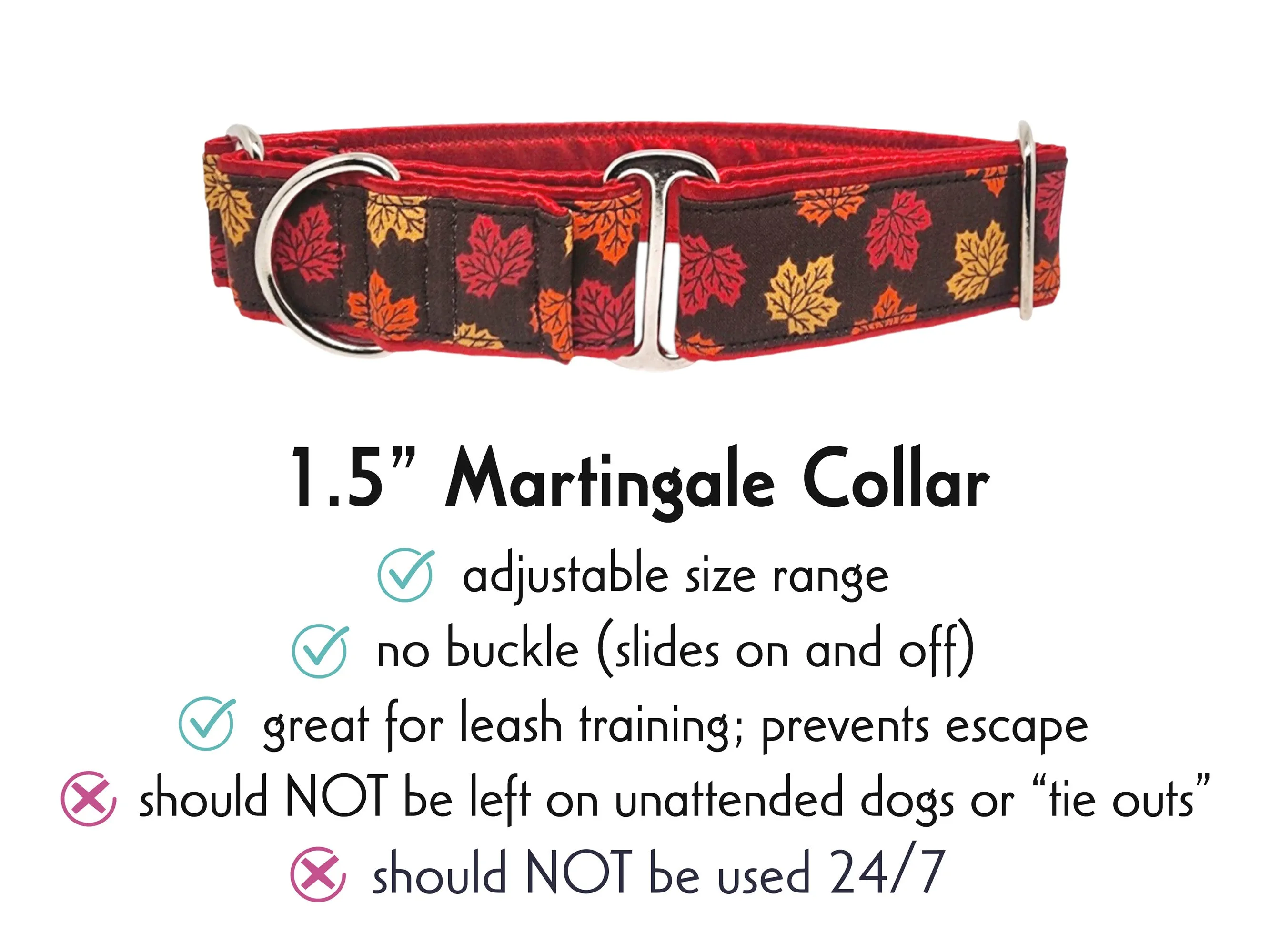 Autumn Leaves - Martingale or Buckle Dog Collar - 1.5" Width