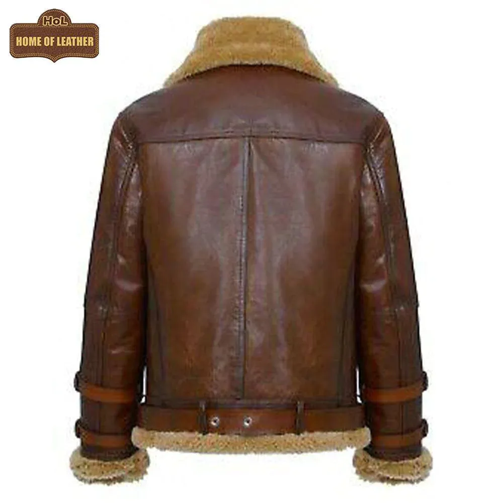 B021 Men's Real Shearling Sheepskin Leather Pilot Aviator Bomber Flying Jacket | Clearance Sale