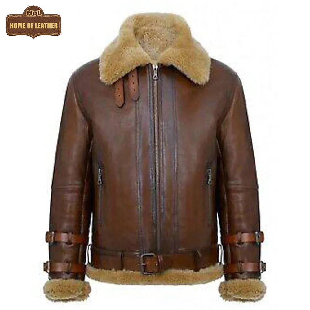 B021 Men's Real Shearling Sheepskin Leather Pilot Aviator Bomber Flying Jacket | Clearance Sale