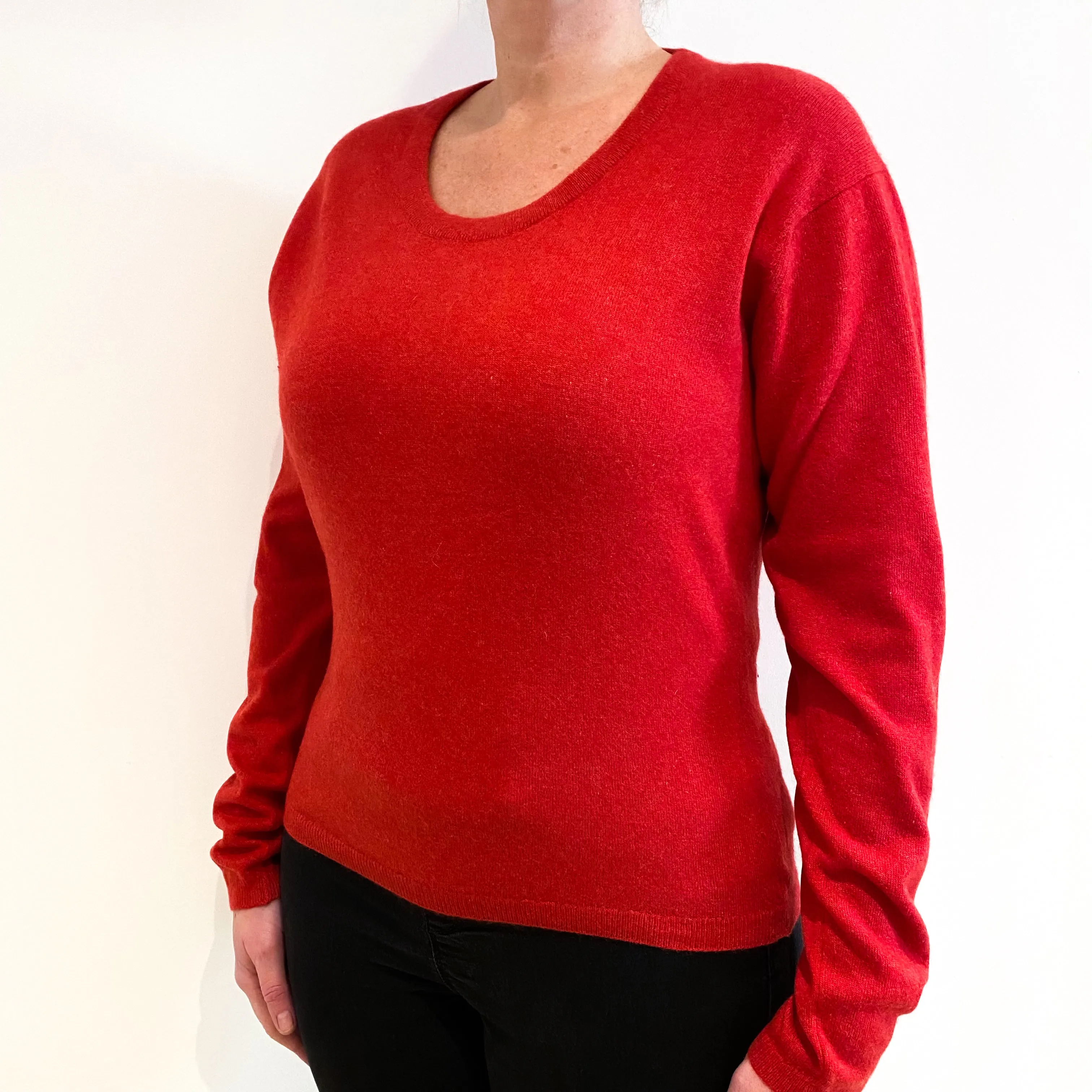 Berry Red Scottish Cashmere Scoop Neck Jumper Large
