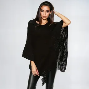 Black Free Size Peal  Winter Poncho - Cozy Cold Weather Essential