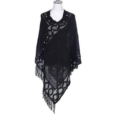 Black Free Size Peal  Winter Poncho - Cozy Cold Weather Essential