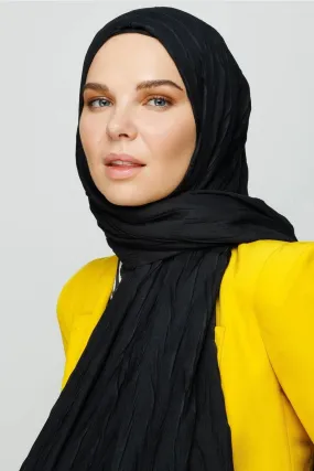 Black Pleated Bamboo Hijab