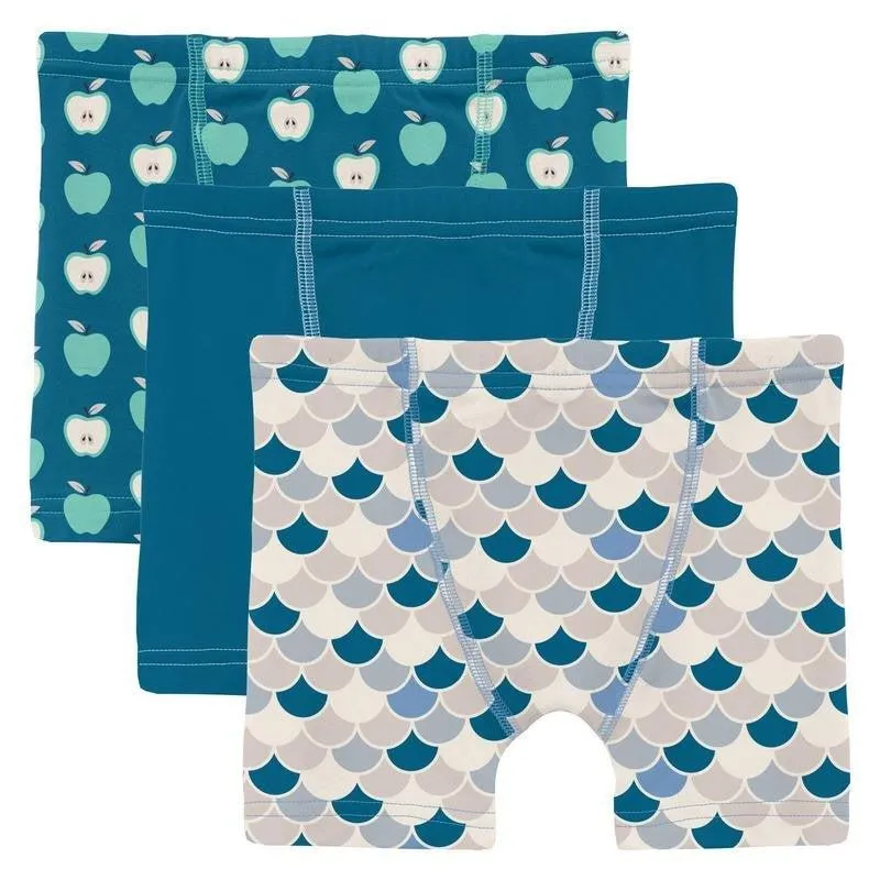 Boy's Print Bamboo Boxer Briefs (Set of 3) - Seaport Johnny Appleseed, Seaport & Latte Scales