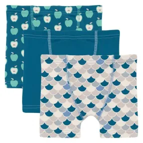 Boy's Print Bamboo Boxer Briefs (Set of 3) - Seaport Johnny Appleseed, Seaport & Latte Scales