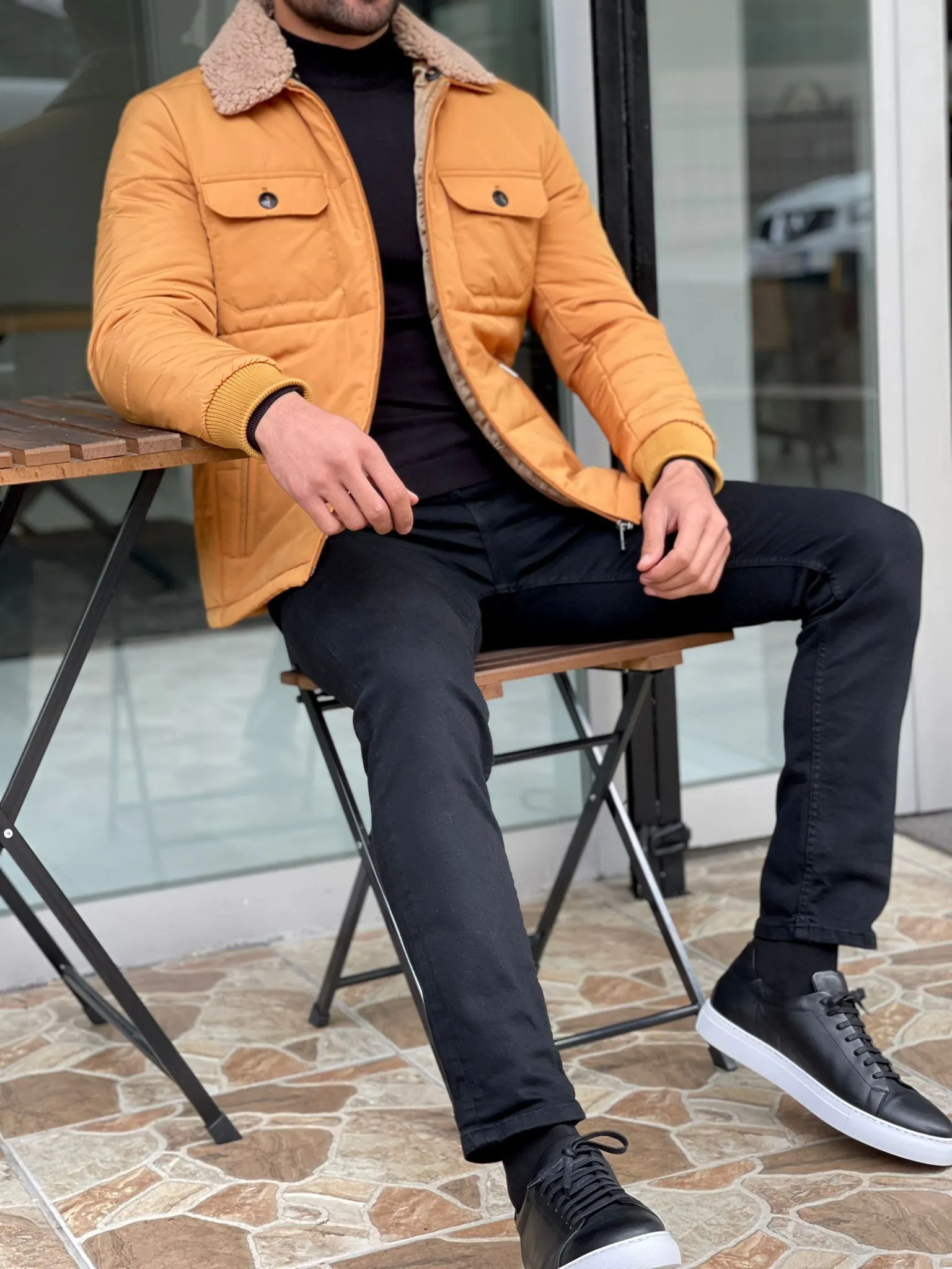 Cameron Slim Fit Yellow Fur Winter Coat