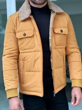 Cameron Slim Fit Yellow Fur Winter Coat