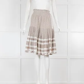 Cecilie Copenhagen White and Beige Patterned Midi Skirt
