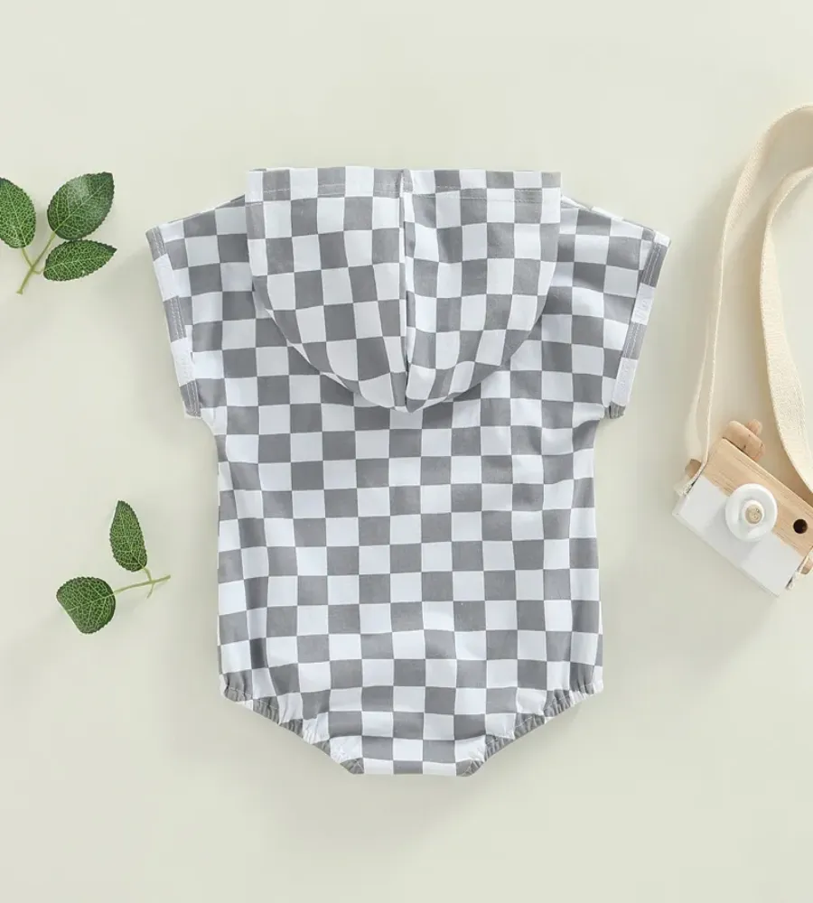 CheckeredCuddle Hooded Romper