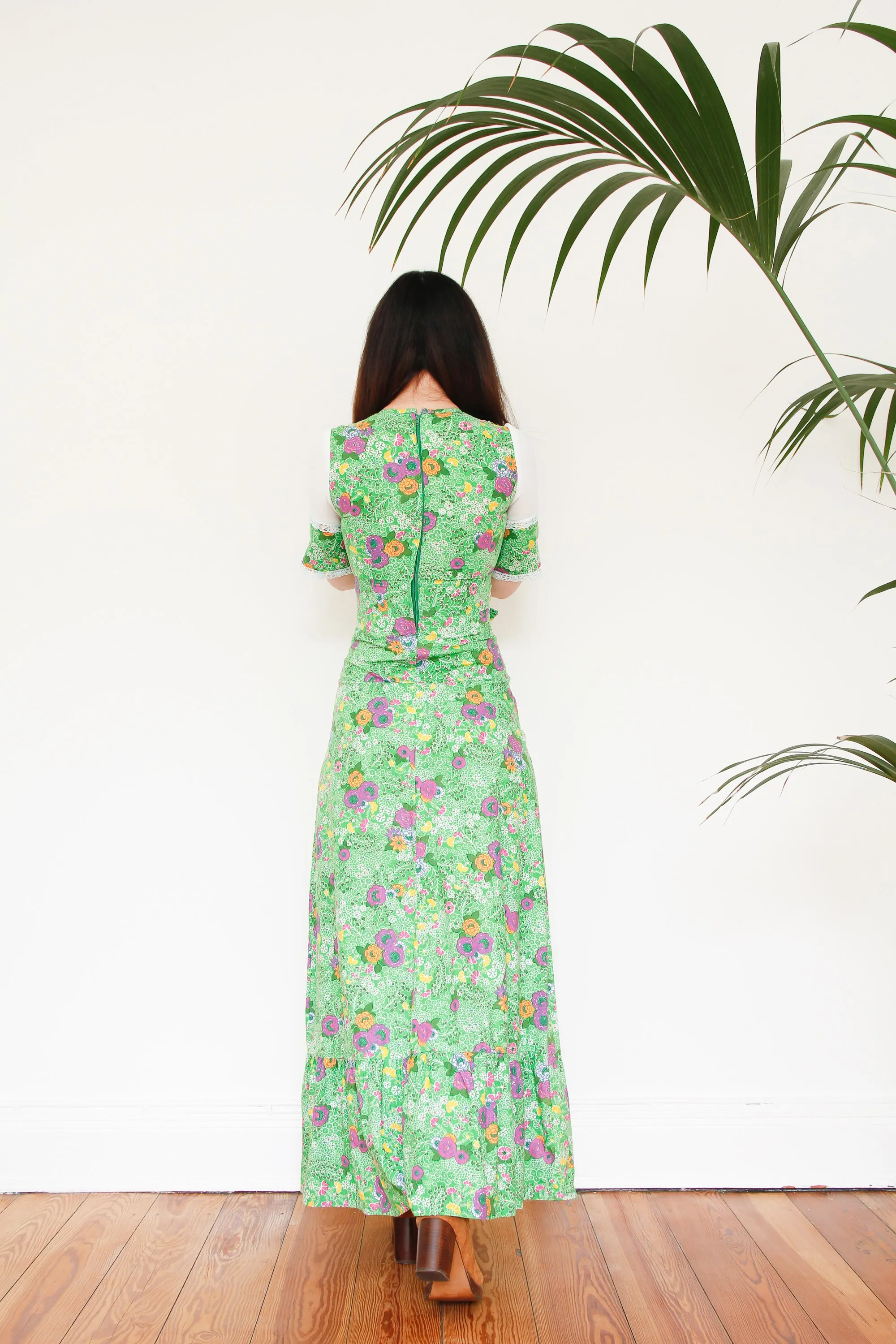 Copy of 1970's Cotton Floral Tie Collar Maxi Dress