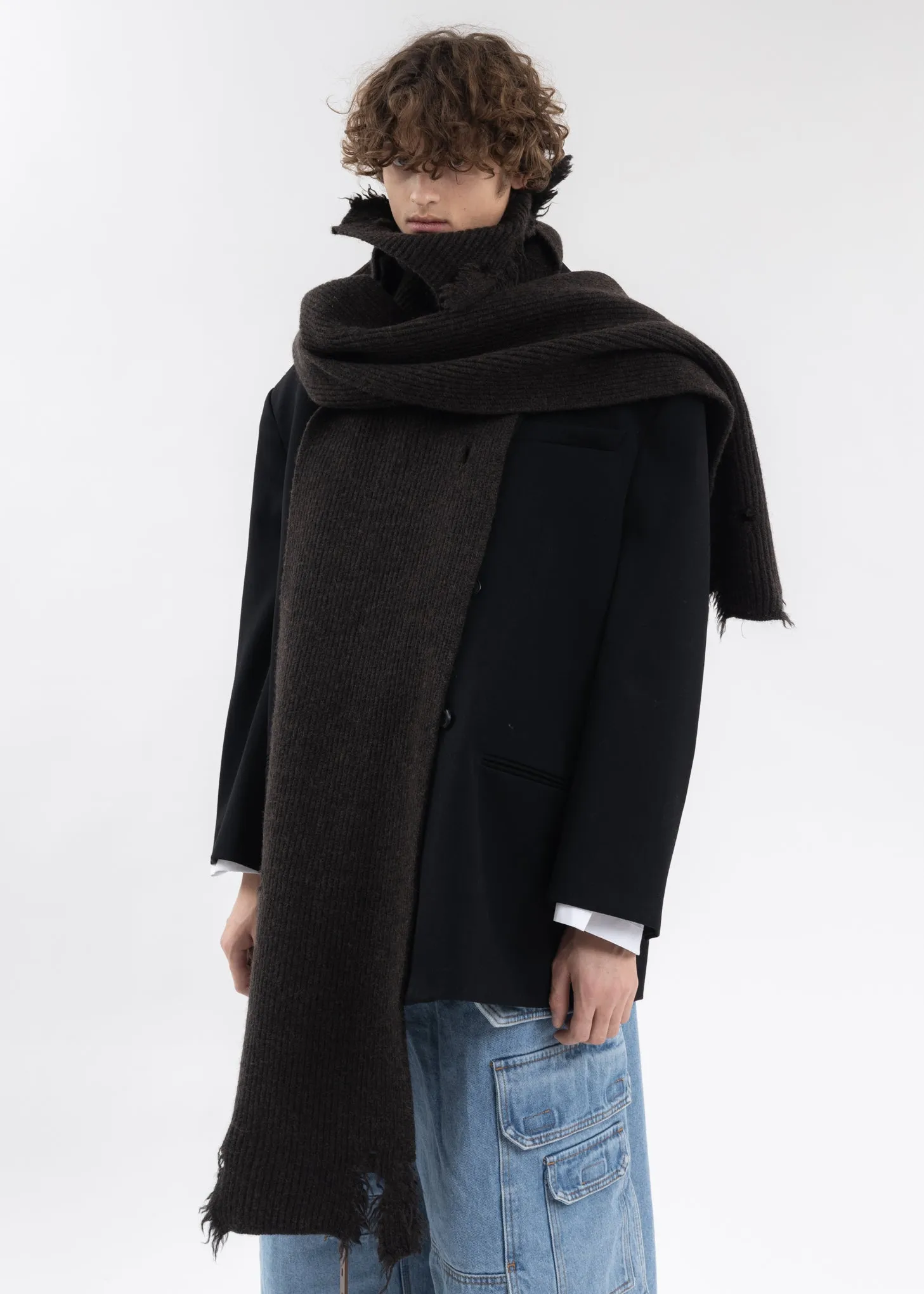 DARK BROWN ASYMETRIC DESTROYED TURTLENECK SCARF