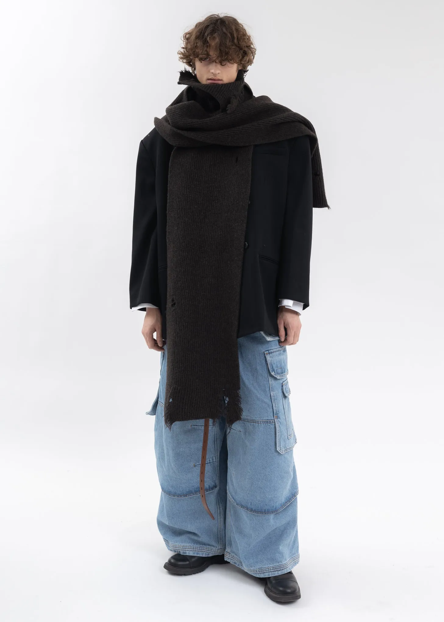 DARK BROWN ASYMETRIC DESTROYED TURTLENECK SCARF