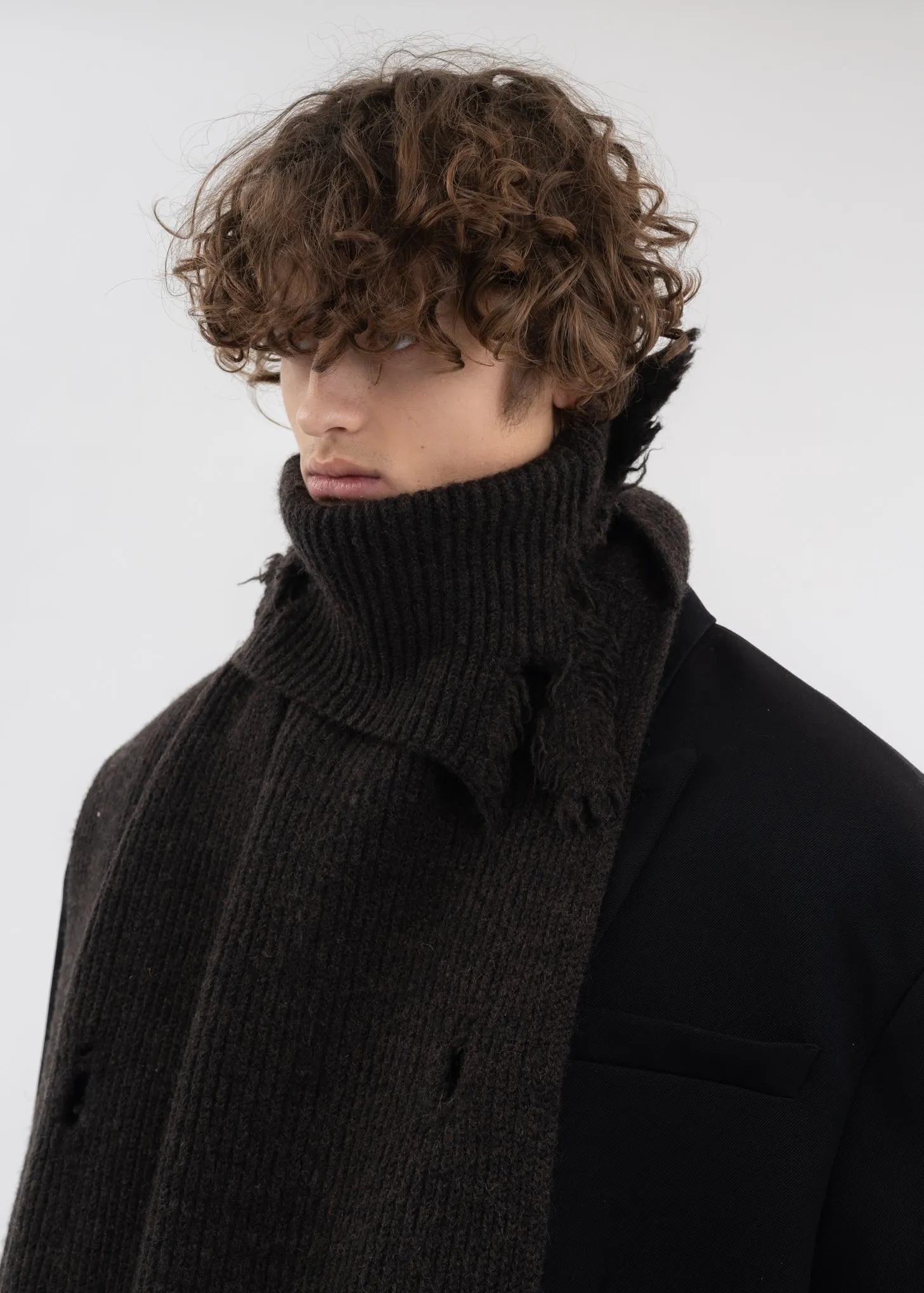 DARK BROWN ASYMETRIC DESTROYED TURTLENECK SCARF