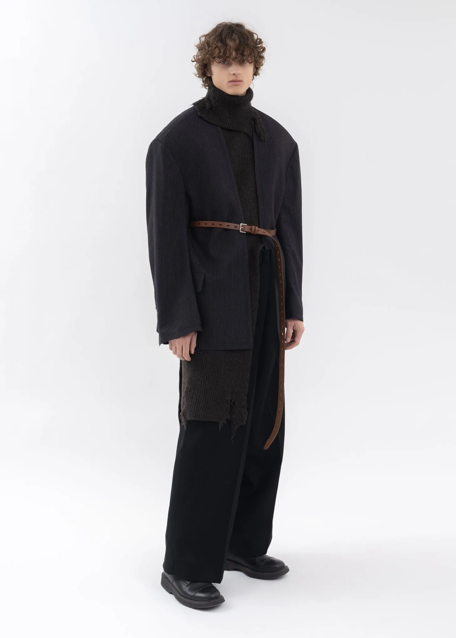 DARK BROWN ASYMETRIC DESTROYED TURTLENECK SCARF