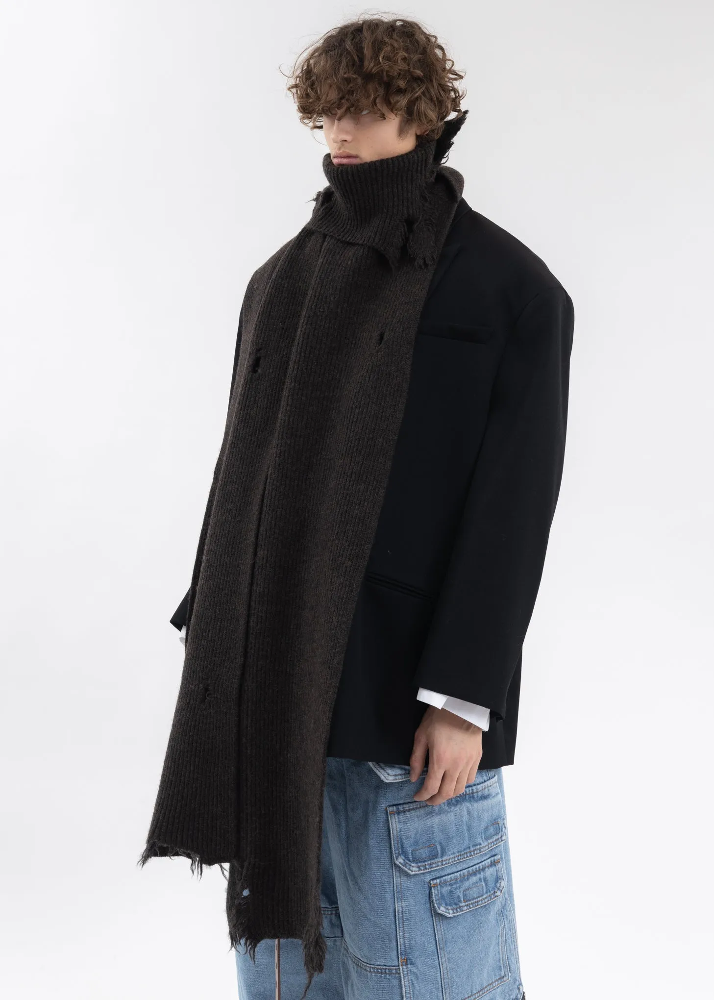 DARK BROWN ASYMETRIC DESTROYED TURTLENECK SCARF