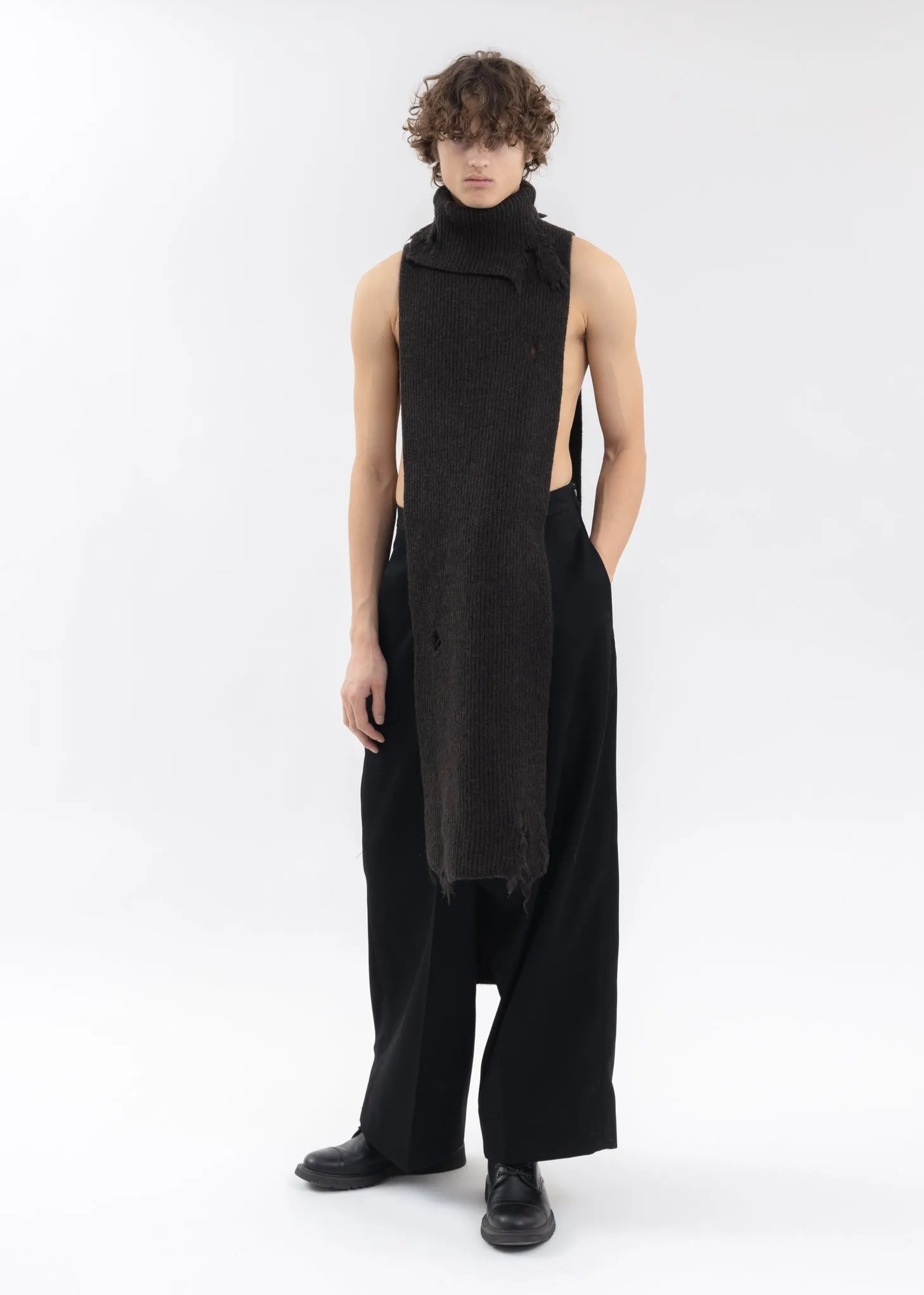DARK BROWN ASYMETRIC DESTROYED TURTLENECK SCARF