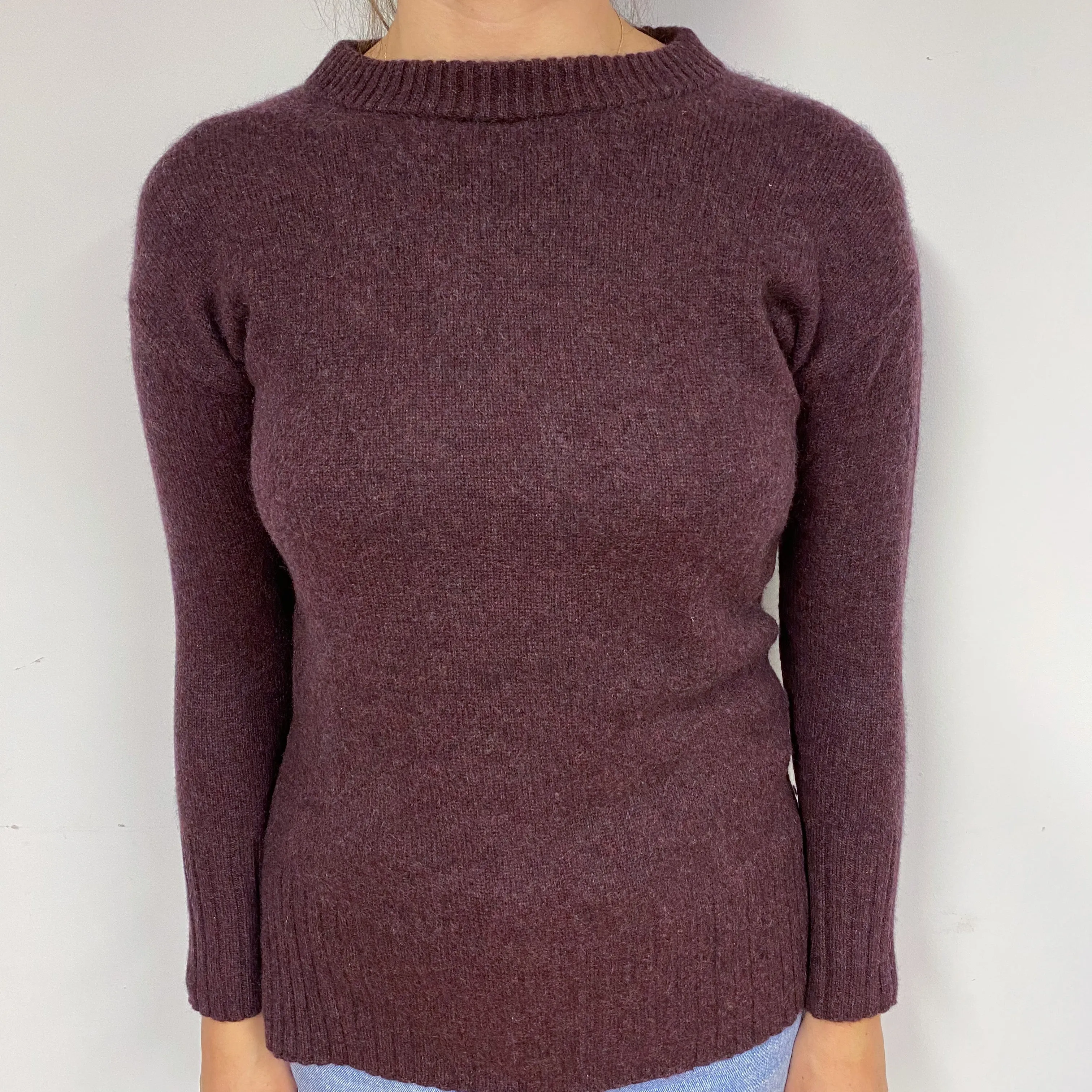 Deep Plum Purple Cashmere Crew Neck Jumper Small