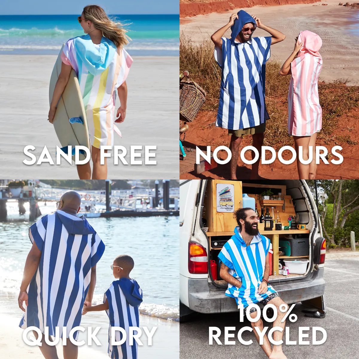 Dock & Bay Poncho Adults - Whitsunday Blue - Customised Embroidery Personalised for You