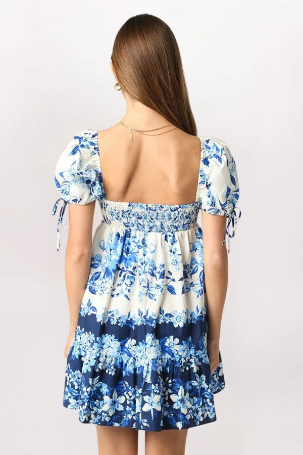 FLORAL BORDER PRINT BABYDOLL DRESS