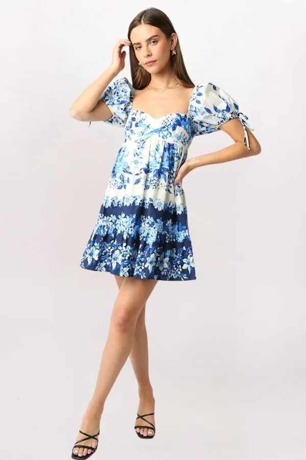FLORAL BORDER PRINT BABYDOLL DRESS