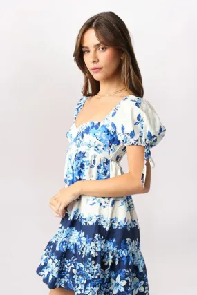 FLORAL BORDER PRINT BABYDOLL DRESS
