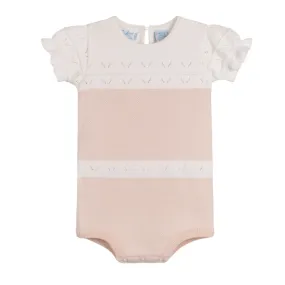 Girls Pointelle Contrast Knit Romper