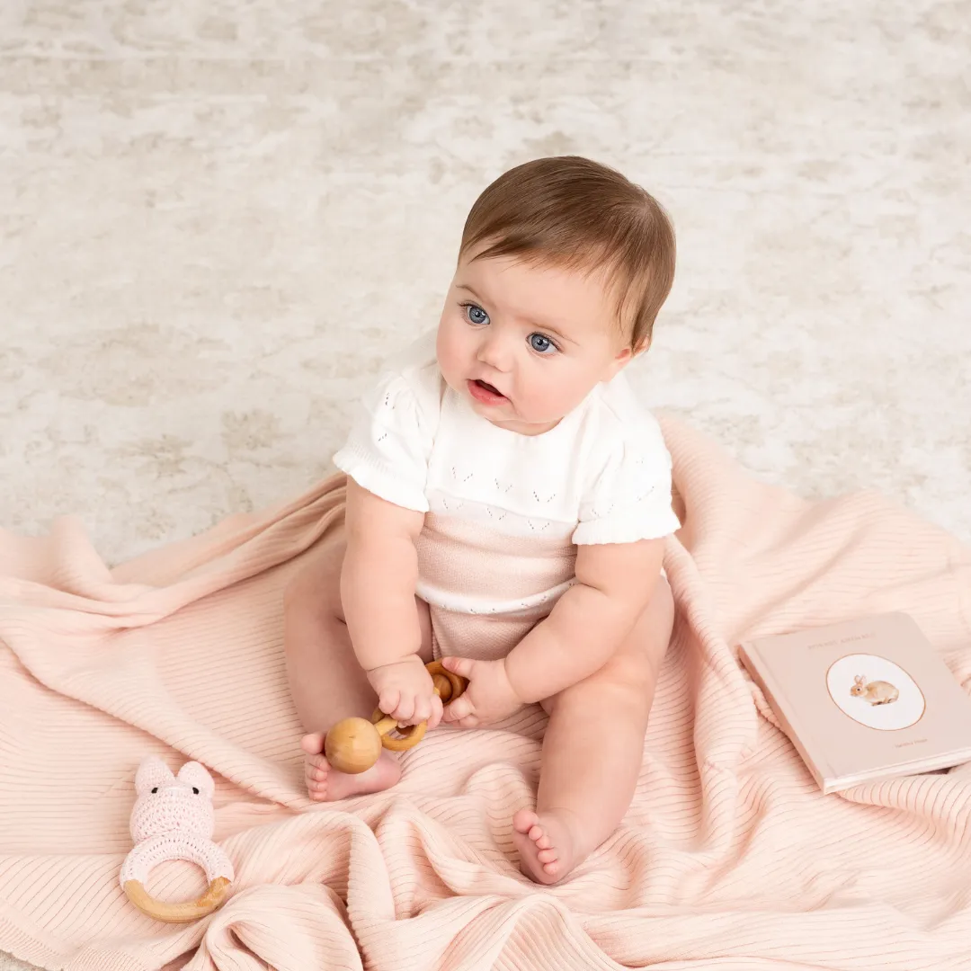 Girls Pointelle Contrast Knit Romper