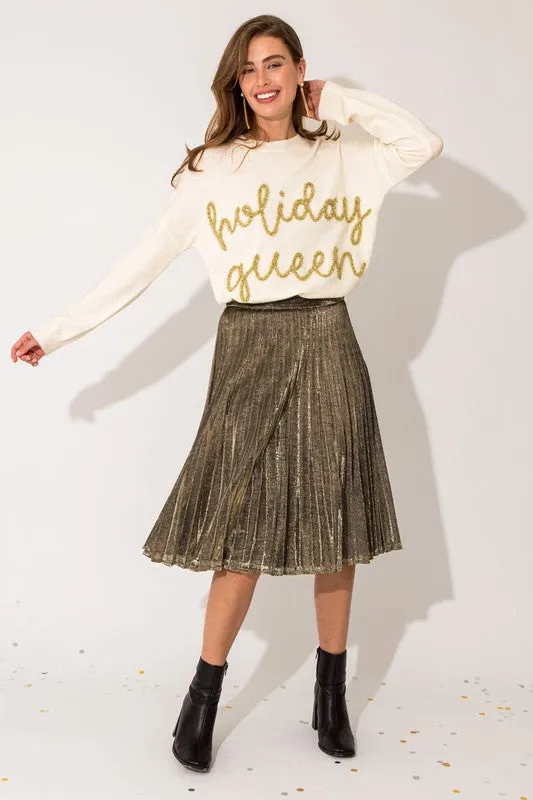 Gold Pleated Midi Skirt