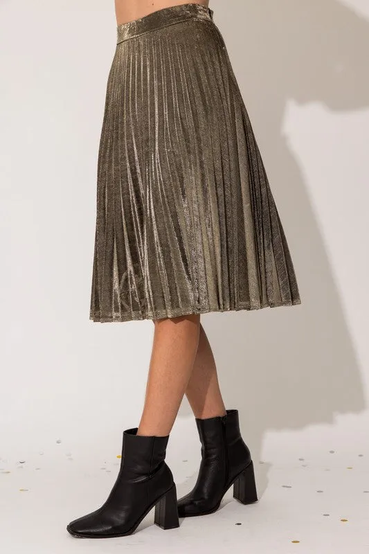Gold Pleated Midi Skirt