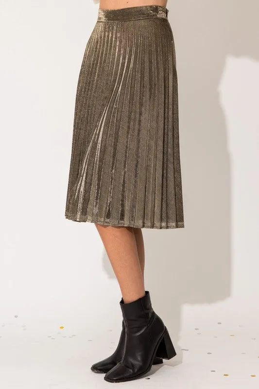 Gold Pleated Midi Skirt