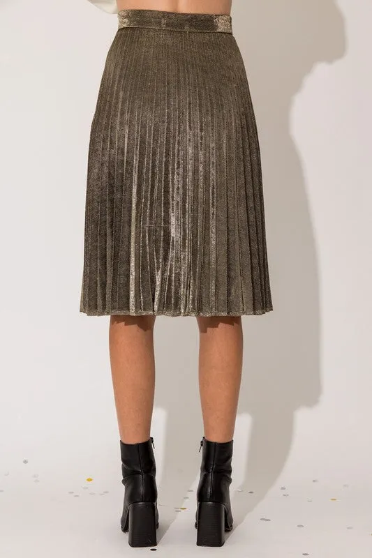 Gold Pleated Midi Skirt
