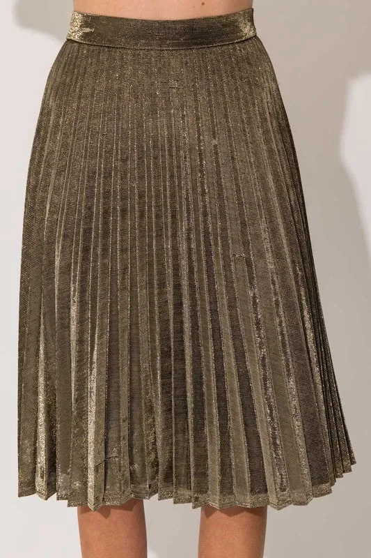 Gold Pleated Midi Skirt