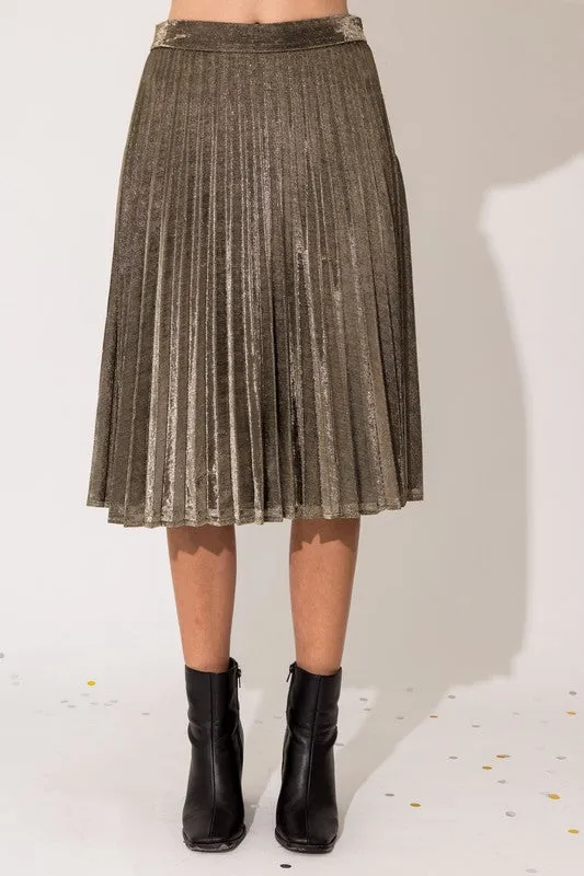 Gold Pleated Midi Skirt