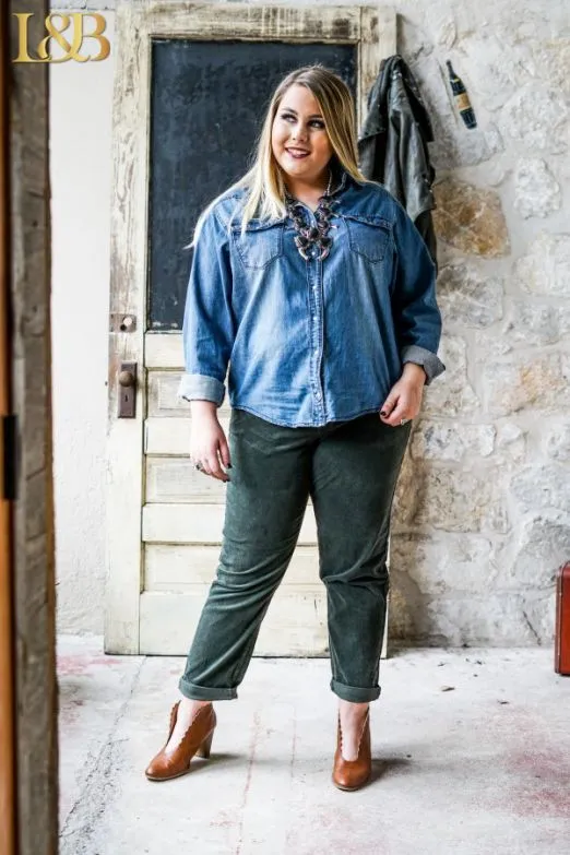 Green corduroy boyfriend jeans
