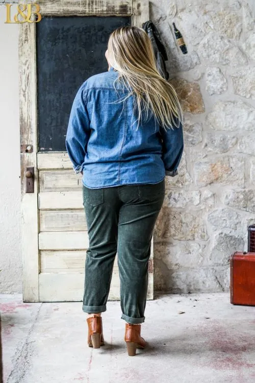 Green corduroy boyfriend jeans
