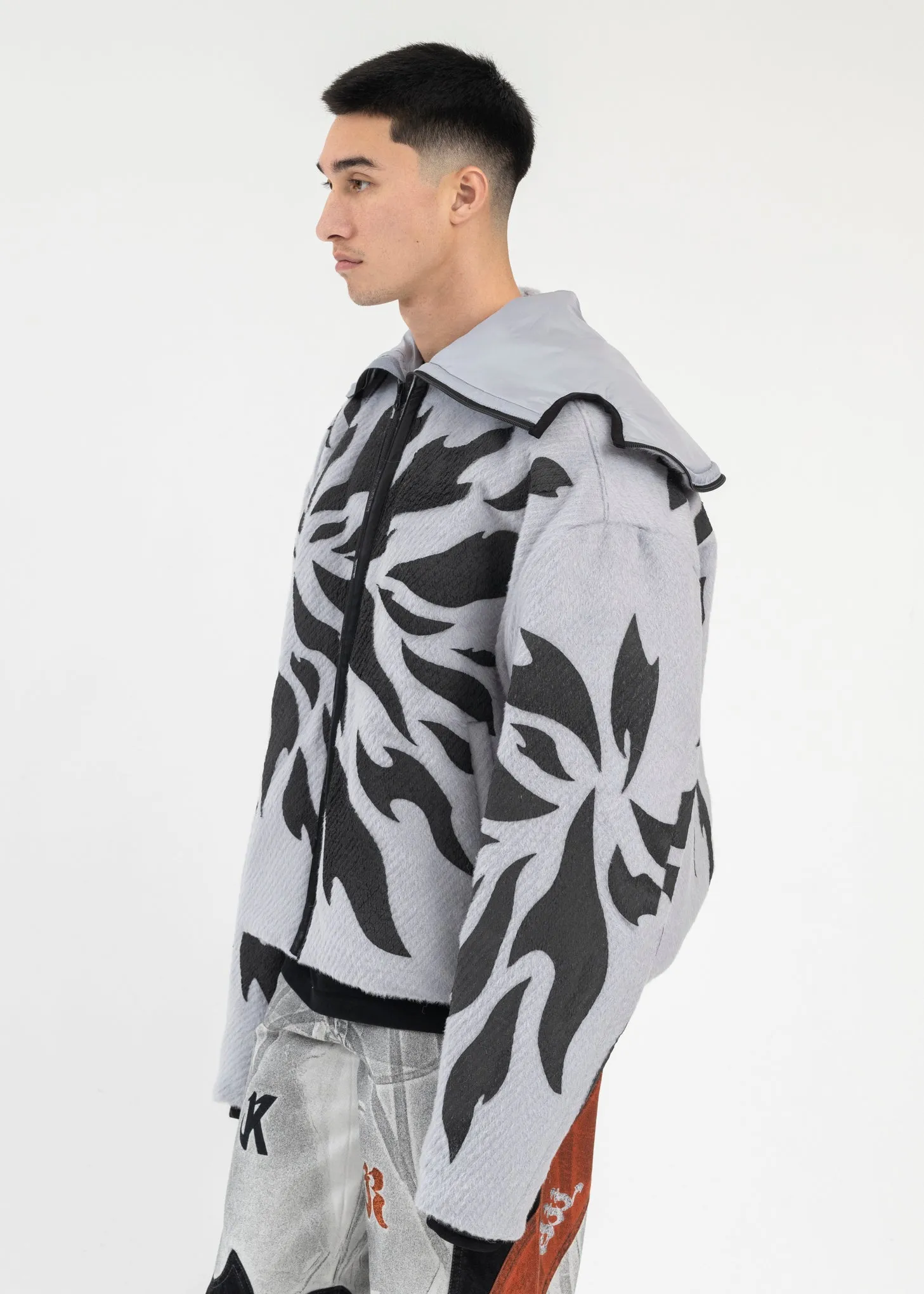 GREY FRAGMENT FLEECE ZIP-UP HOODIE