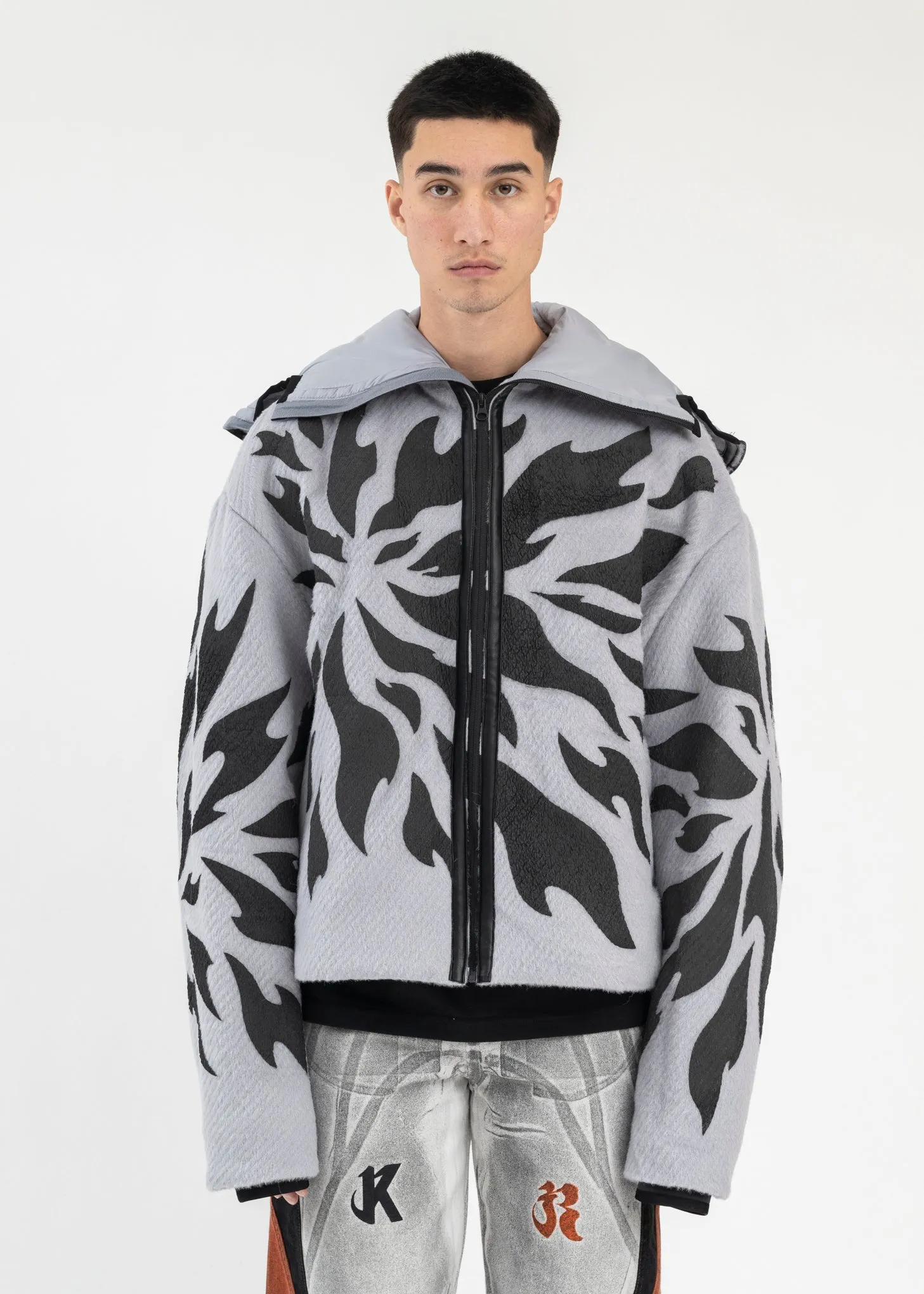 GREY FRAGMENT FLEECE ZIP-UP HOODIE