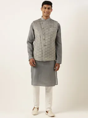 Grey Velvet Quilted Jacket Kurta Set