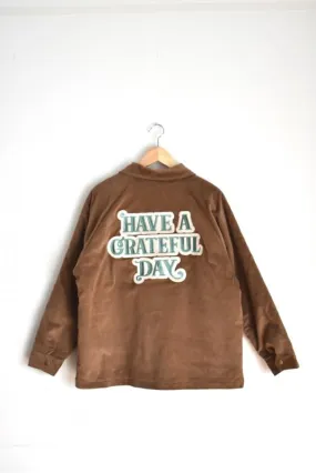 「HAVE A GRATEFUL DAY」 corduroy boa coach jacket -brown-