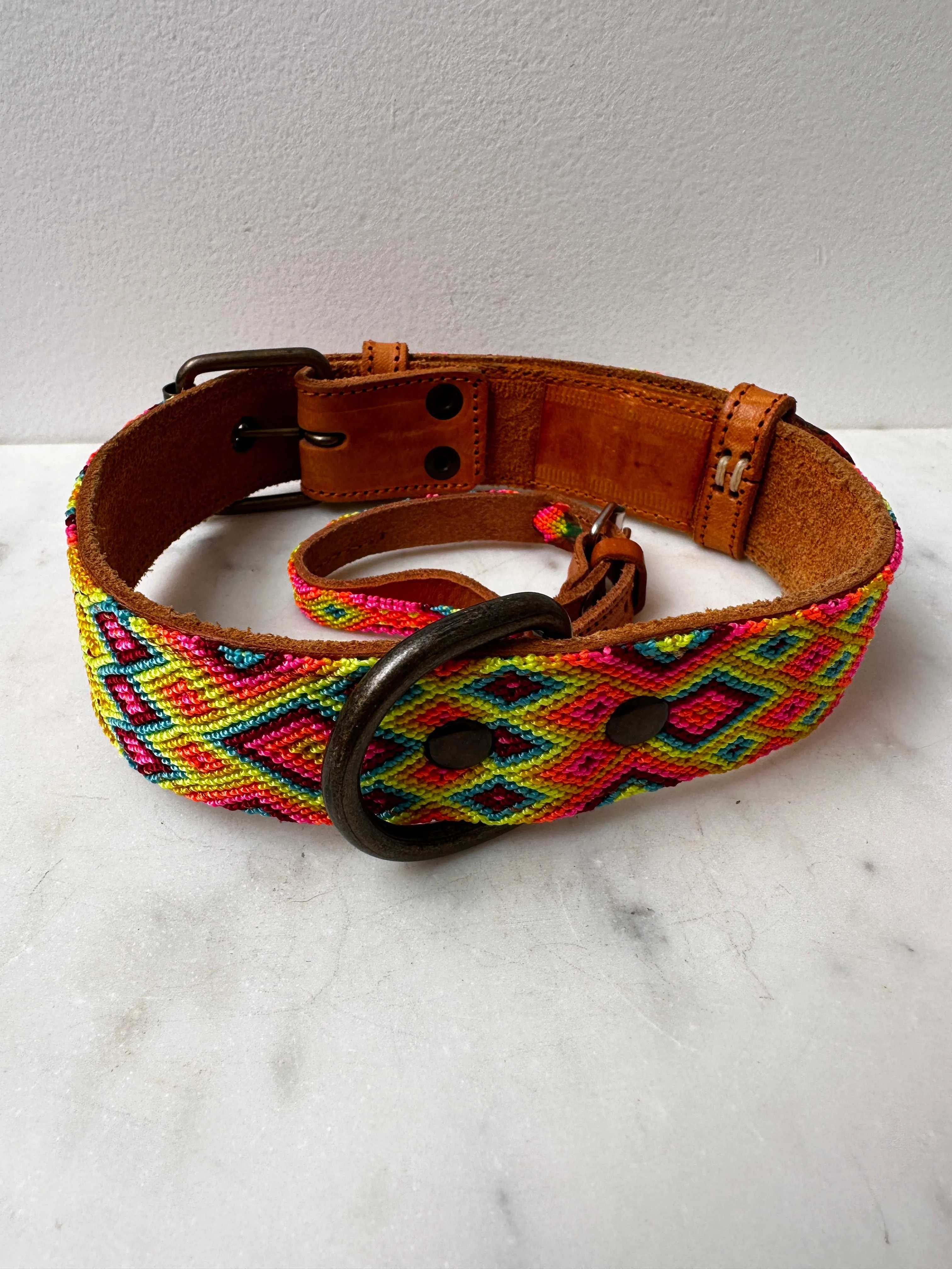 Huichol Embroidered Wide Dog Collar L3