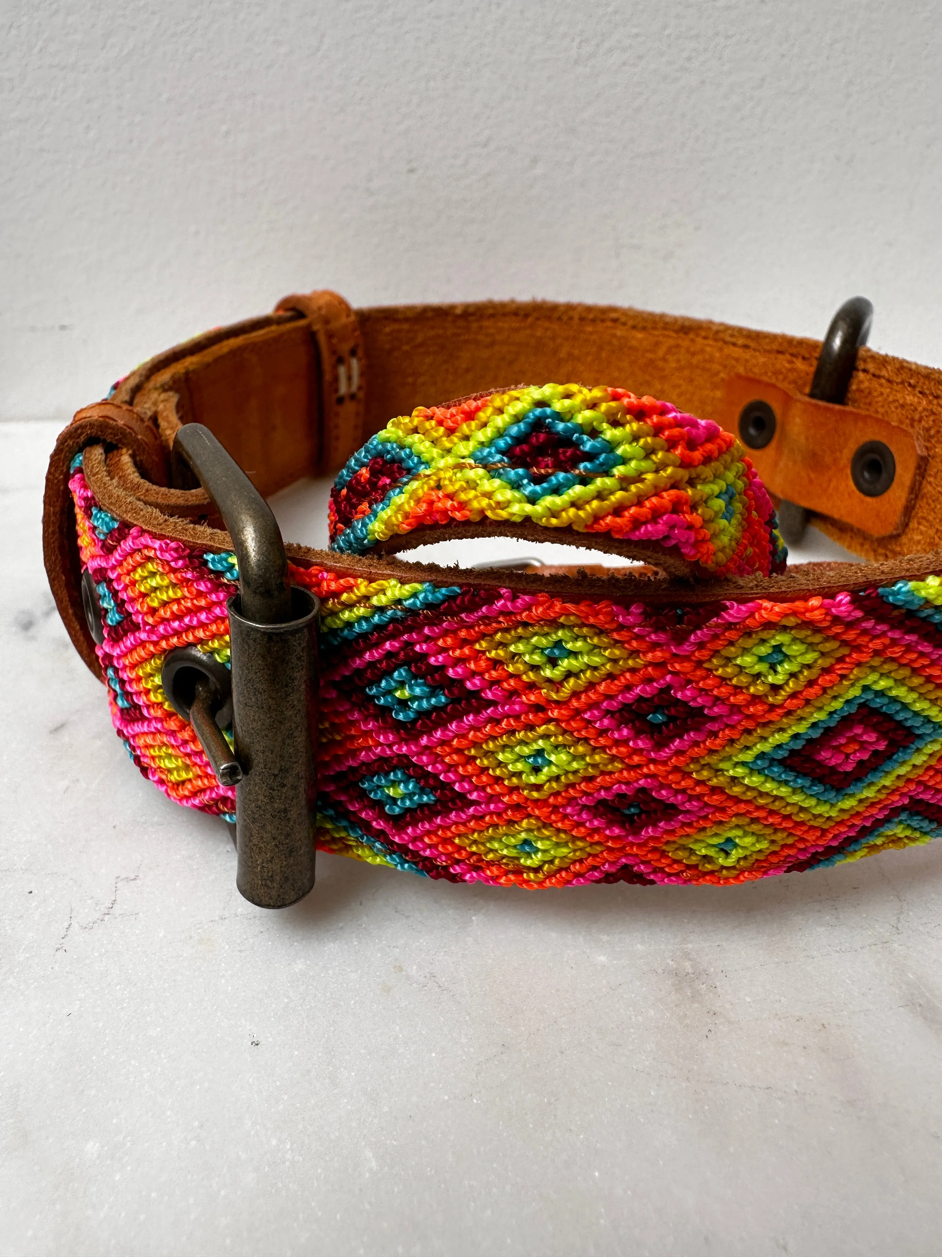 Huichol Embroidered Wide Dog Collar L3