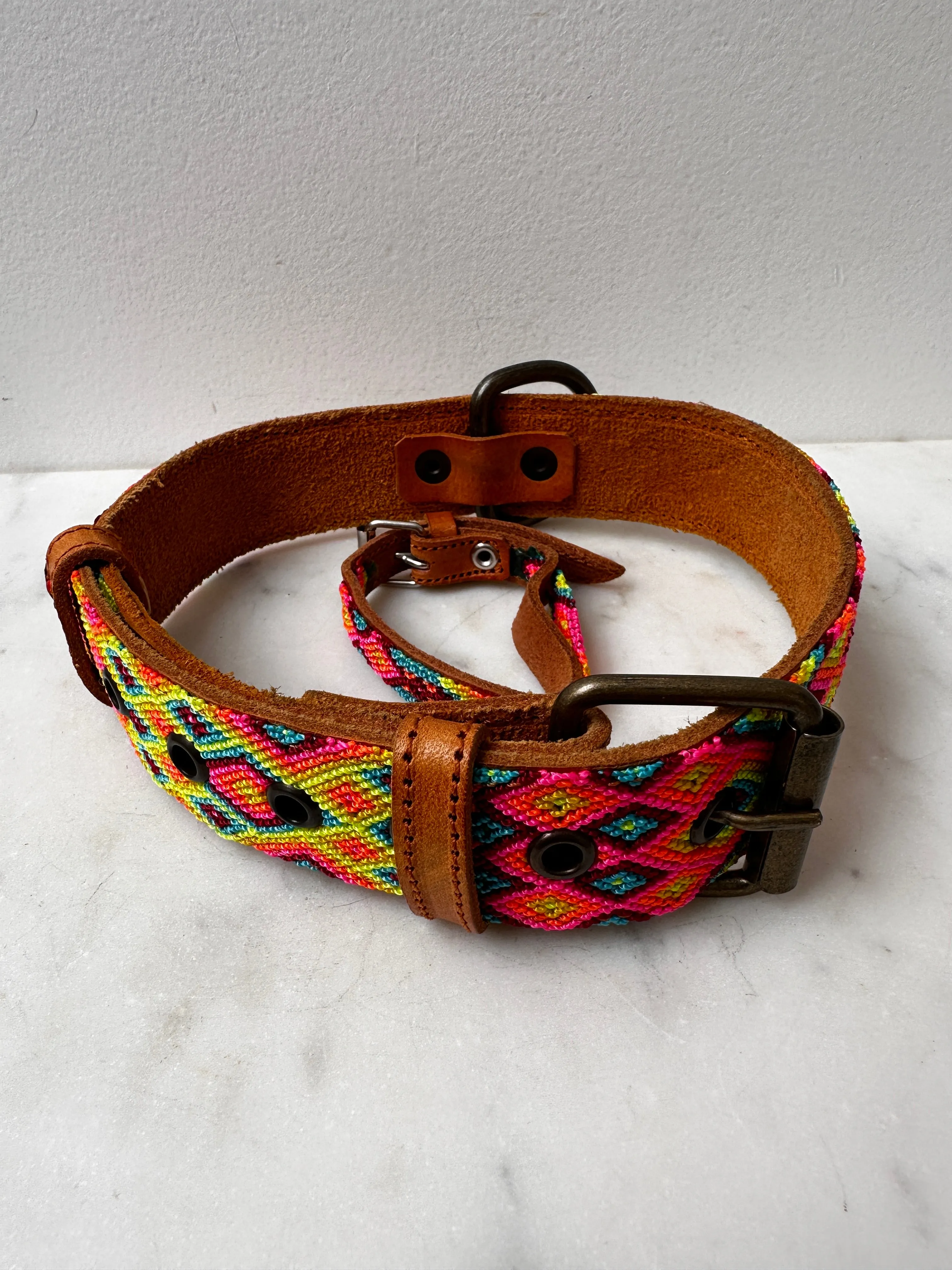Huichol Embroidered Wide Dog Collar L3