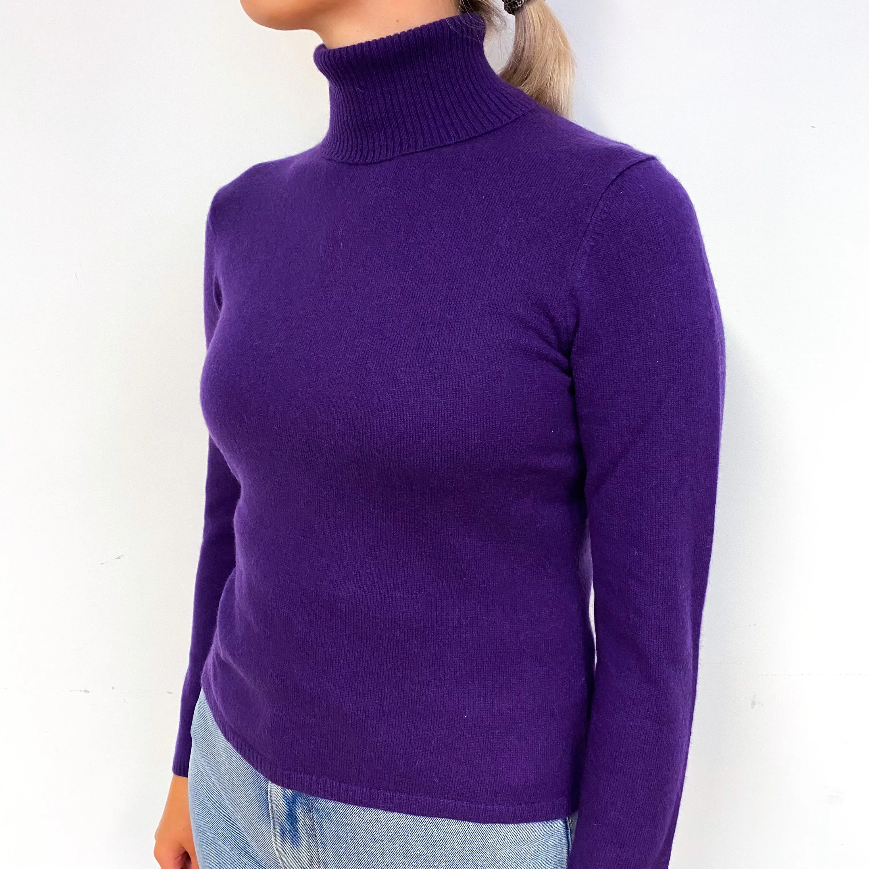 Iris Purple Cashmere Polo Neck Jumper Small
