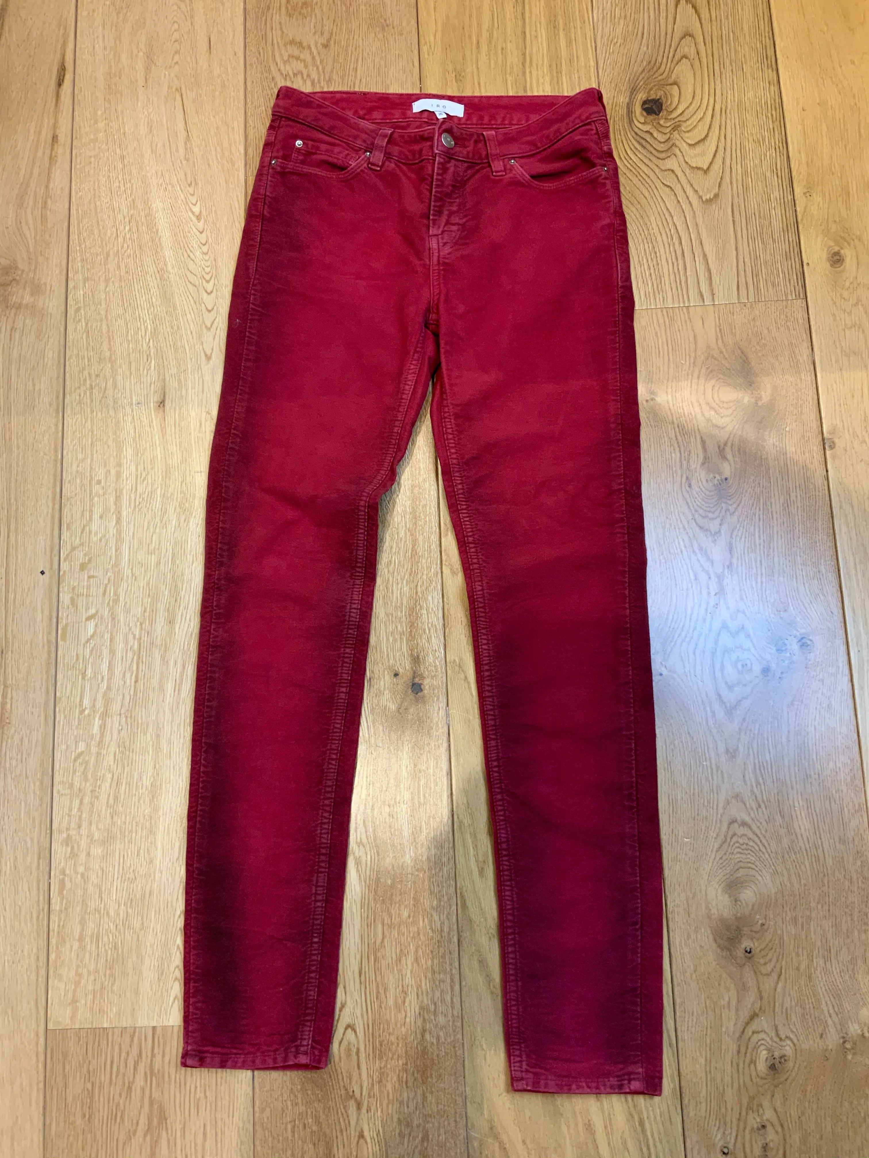 IRO Red Velvet Corduroy Red Trousers Pants Size 25 LADIES