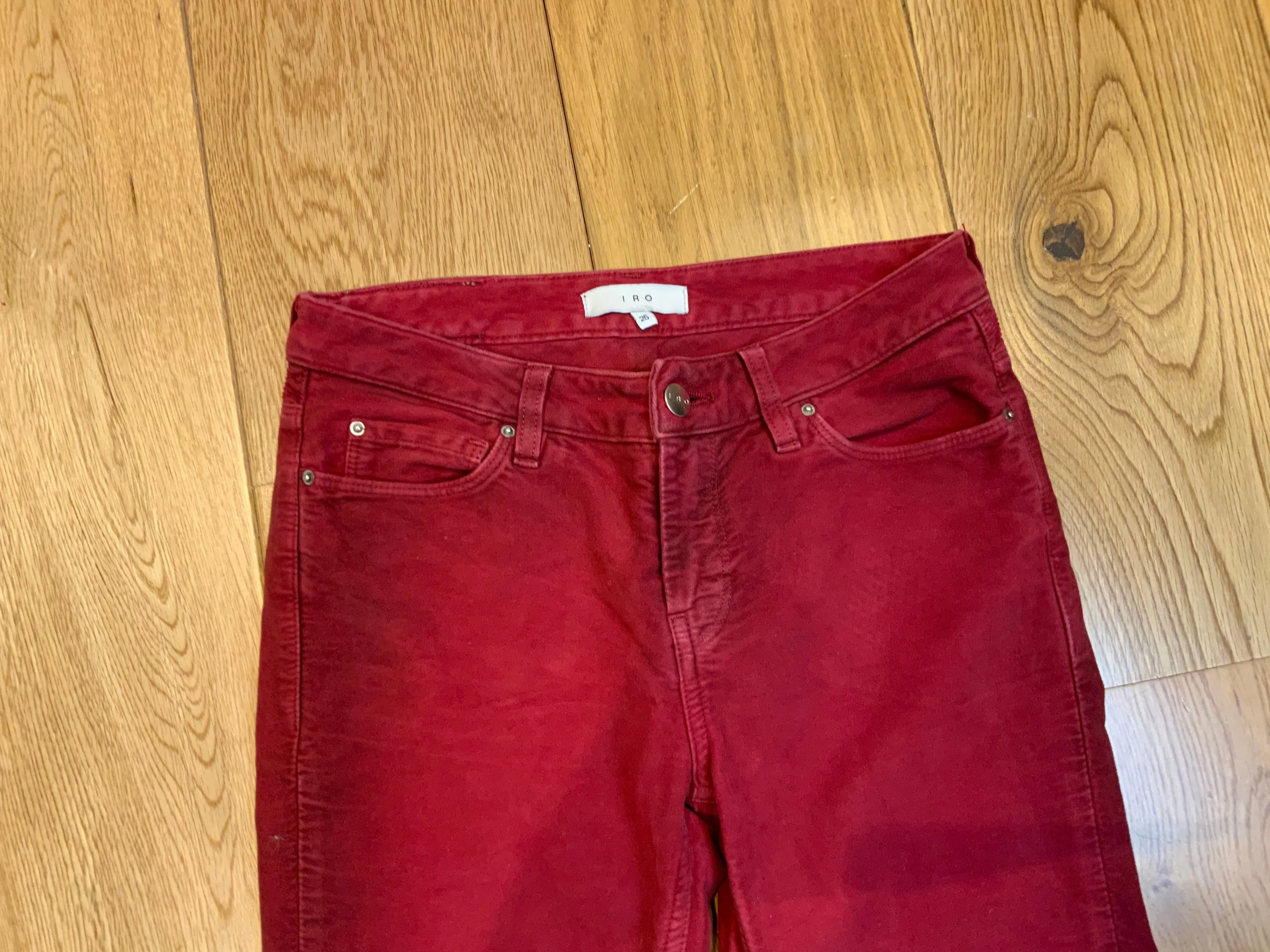 IRO Red Velvet Corduroy Red Trousers Pants Size 25 LADIES